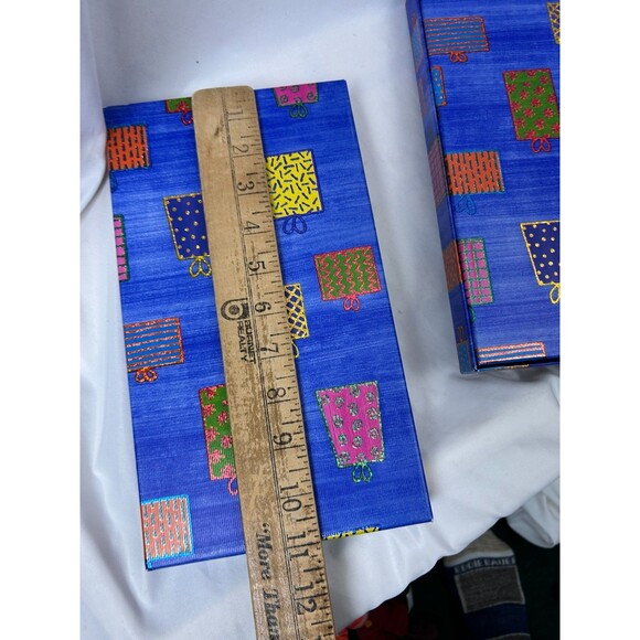 Holiday Gift Boxes Set of 2 Blue Present Print 9.5x6x1.75 In - Picture 5 of 6